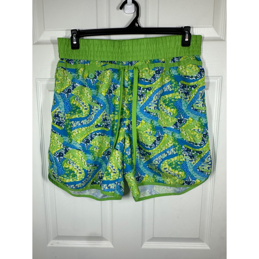 Hysteria Swim Trunks Mens 40 Green Blue Psychedelic Paisley Floral Board Shorts